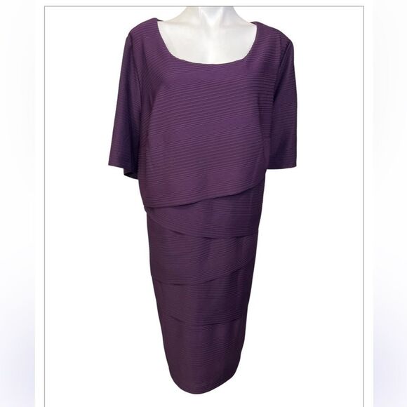 Connected Apparel dress Womens plus size 24w purple Tiered‎ Ribbed Sheath office - Picture 2 of 6